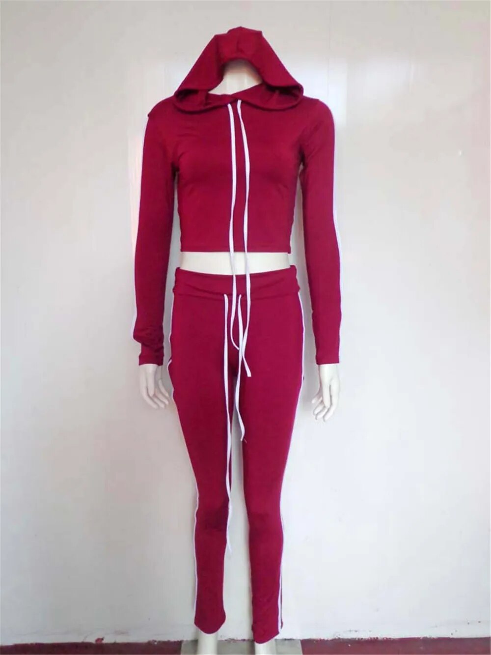 Fitness Casual 2 Piece Set Tracksuit Striped Hoodies Cropped Tops and Pants Jogger