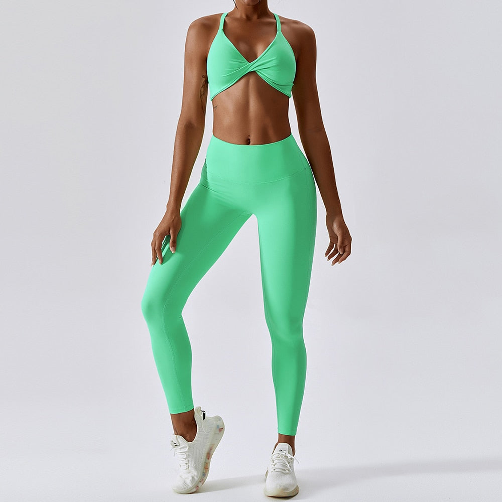 Women's Tracksuit Seamless Drawstring Fitness Set 2PCS