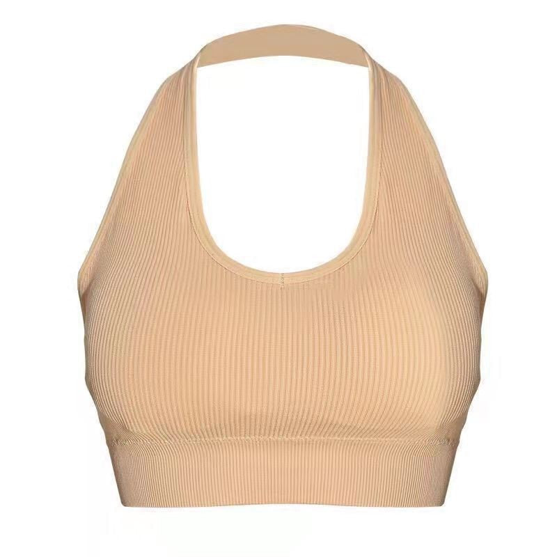 Sujetador deportivo sin aros con cuello halter y espalda descubierta para mujer
