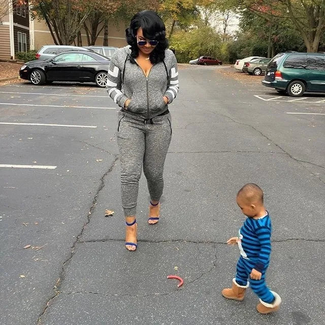 Women Fitness Casual Grey Tracksuits Two Piece Set WIth Hoodie
