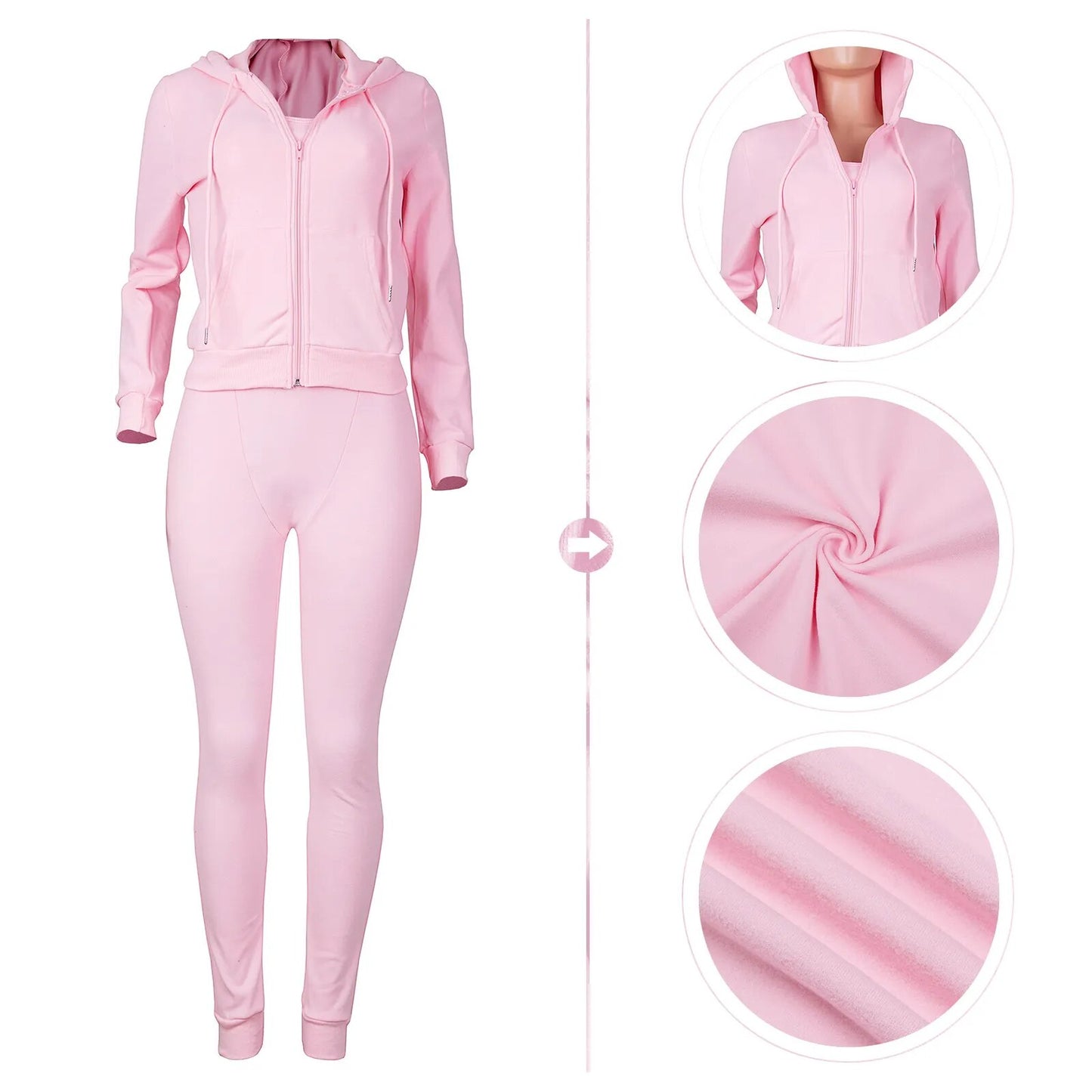 Fleece 3 Piece Set Sweatpants & Hoodies Set