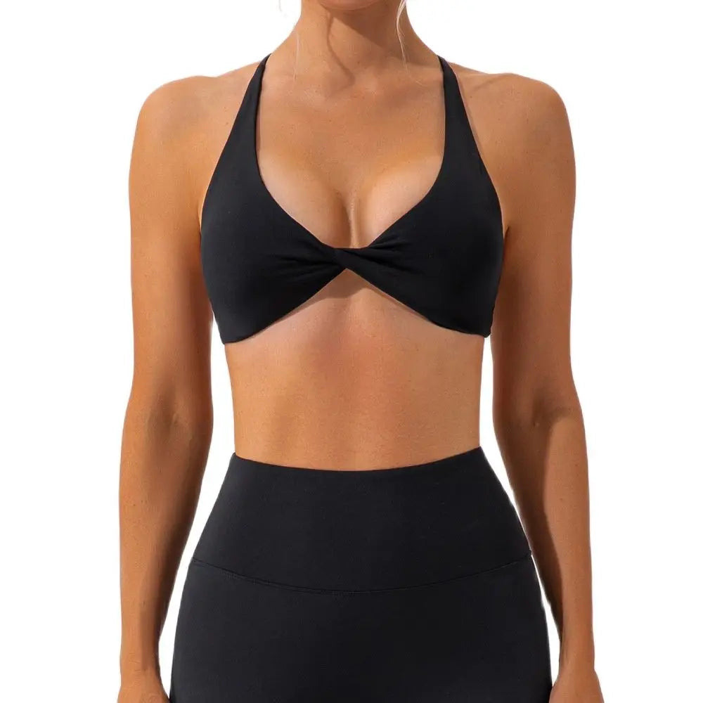 CHRLEISURE Cross Back Sport Bra Pleated Design