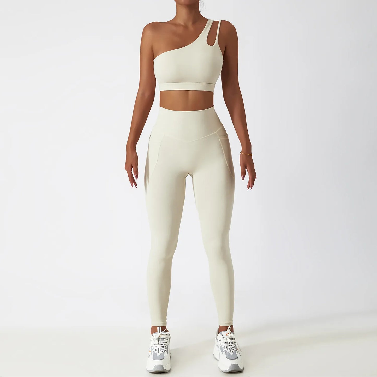 Women Seamless One Shoulder Workout Top and High Waist Bottoms