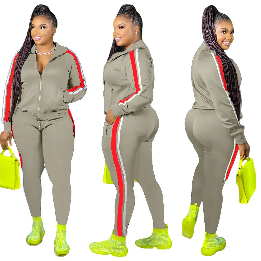 Plus Size S-4XL 2 Piece Set Women FItness Sweatsuit Jogger Outfit