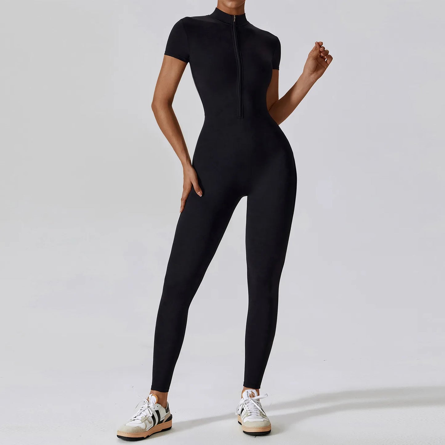 Jumpsuit Fitness One-Piece Suit Zipper With Short Sleeve