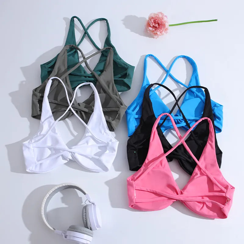 CHRLEISURE Cross Back Sport Bra Pleated Design