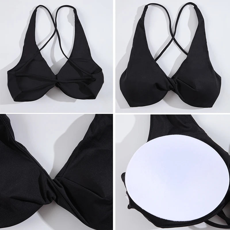 CHRLEISURE Cross Back Sport Bra Pleated Design