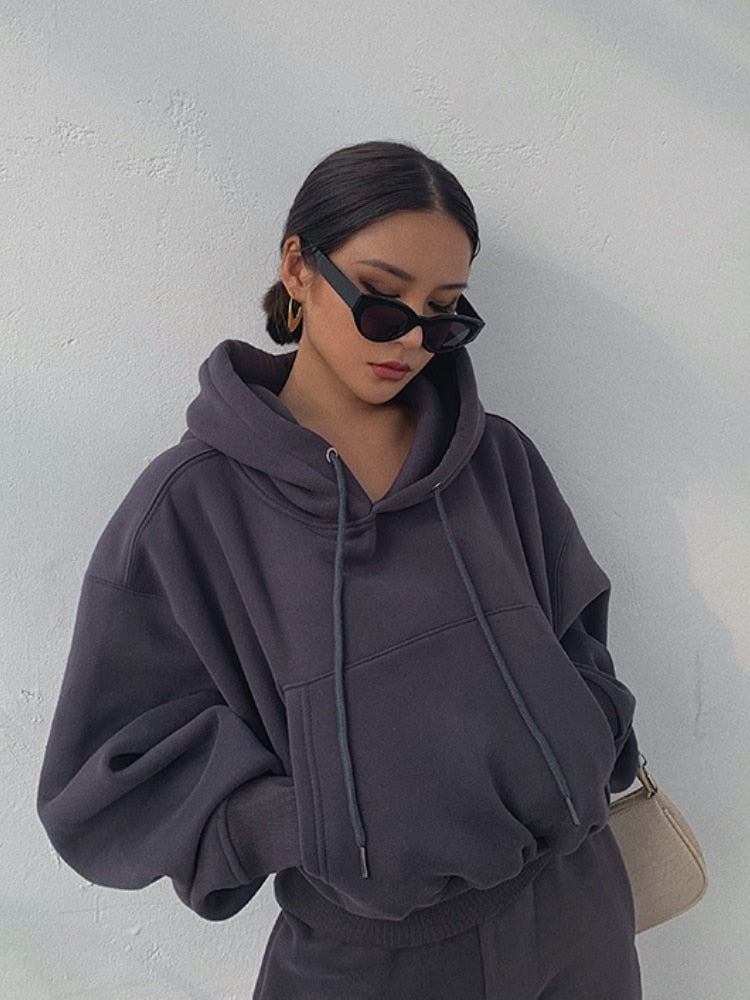 Hoodie Solid Casual Fleece Tracksuit (2 Pieces Set)