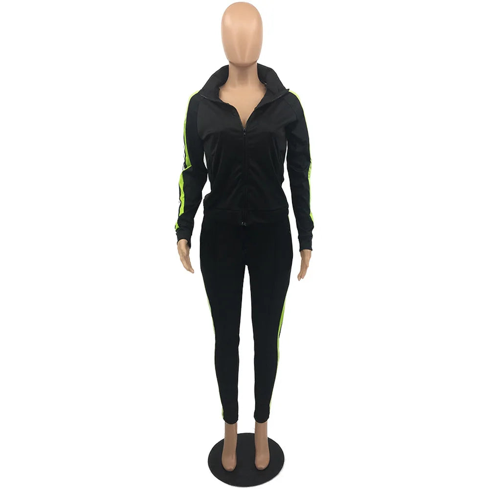 Plus Size S-4XL 2 Piece Set Women FItness Sweatsuit Jogger Outfit