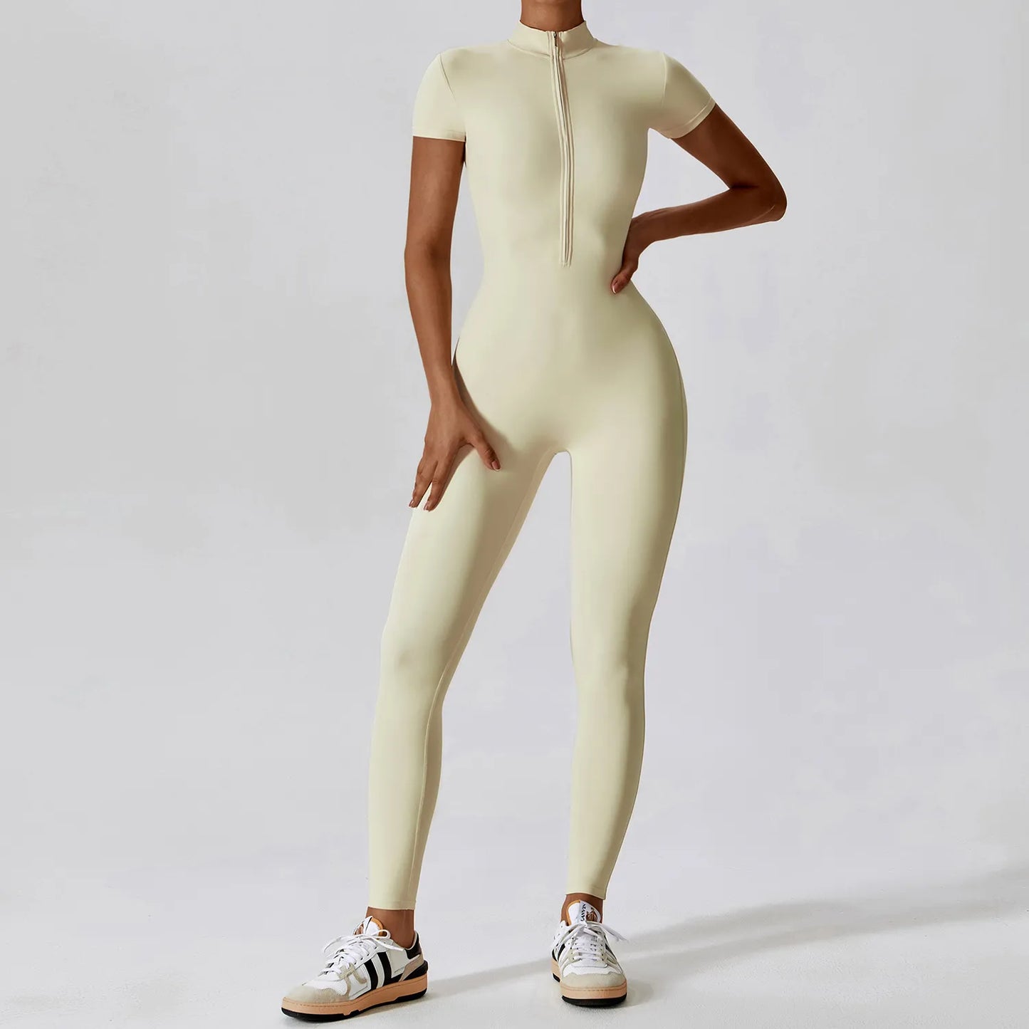 Jumpsuit Fitness One-Piece Suit Zipper With Short Sleeve