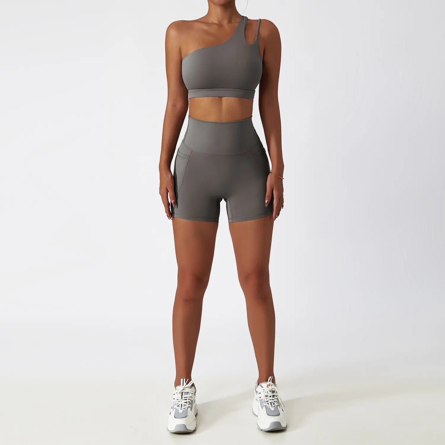 Women Seamless One Shoulder Workout Top and High Waist Bottoms