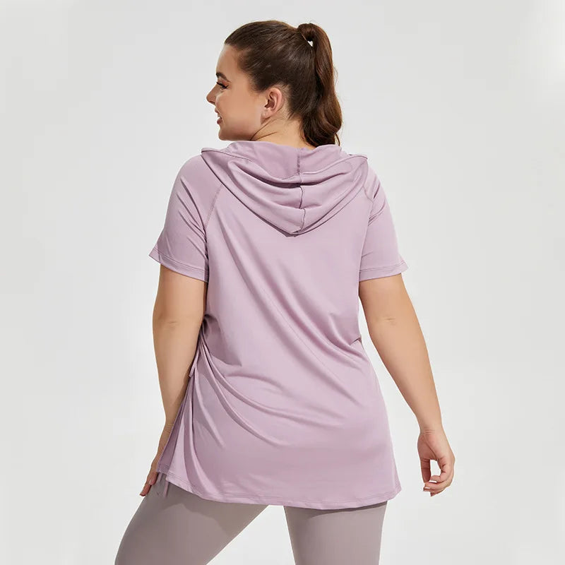 Plus Size Loose Fit Hooded Sports Fitness Shirt