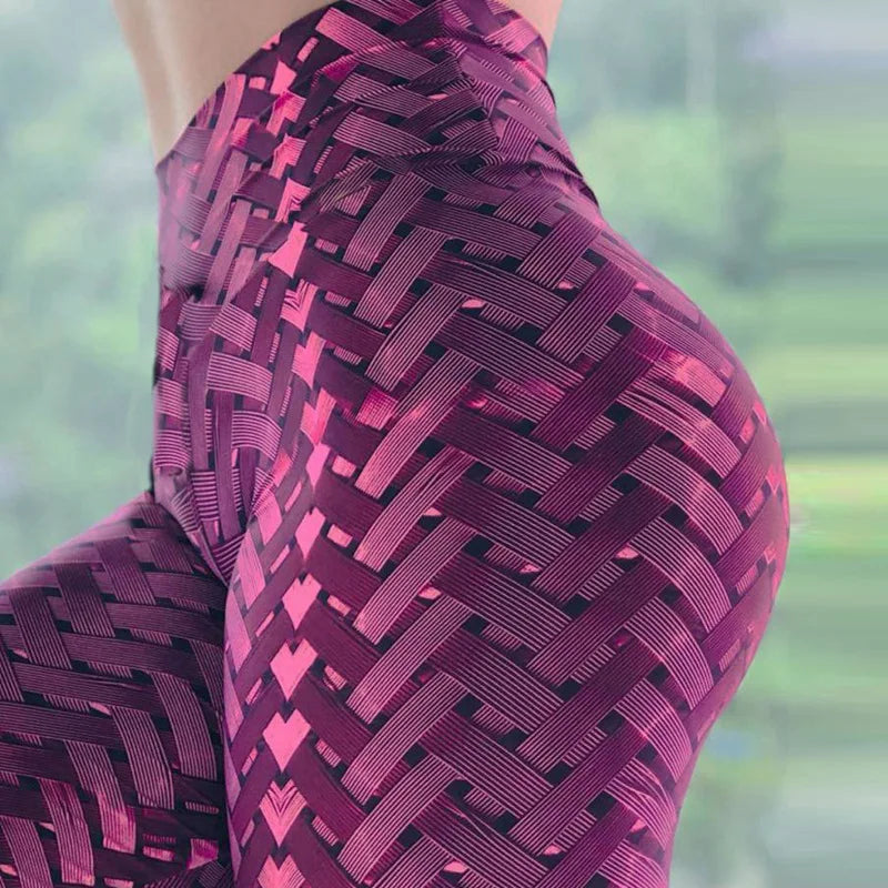 Women Gym Training Weave Printed Leggings High Waisted