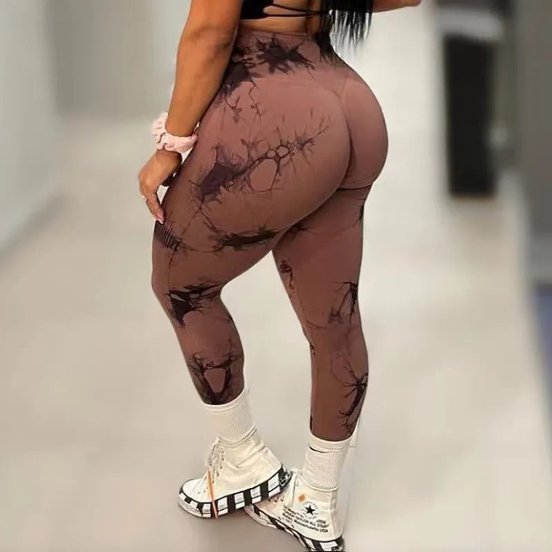 Women Tie Dye Gym Seamless Scrunch Leggings