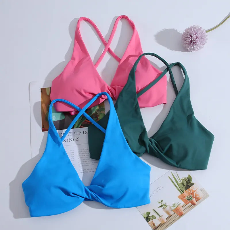 CHRLEISURE Cross Back Sport Bra Pleated Design