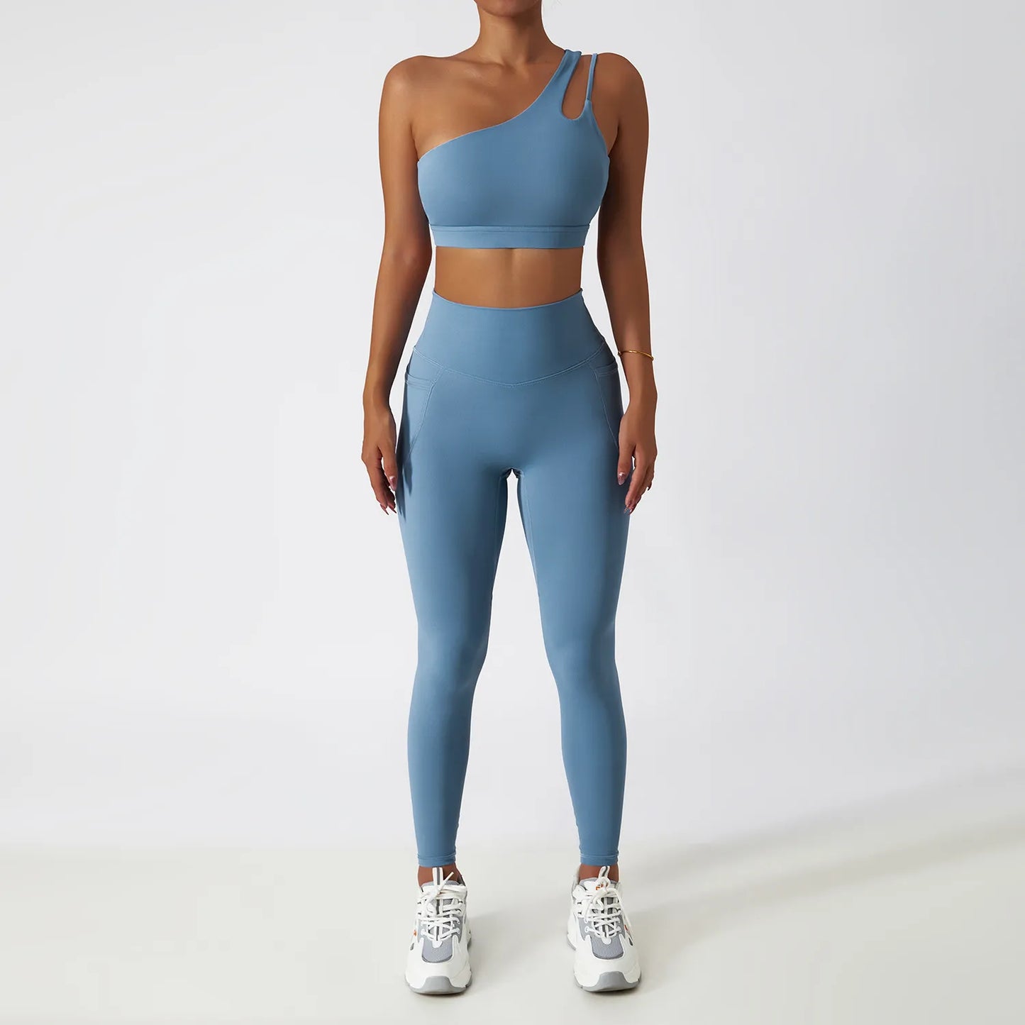 Women Seamless One Shoulder Workout Top and High Waist Bottoms