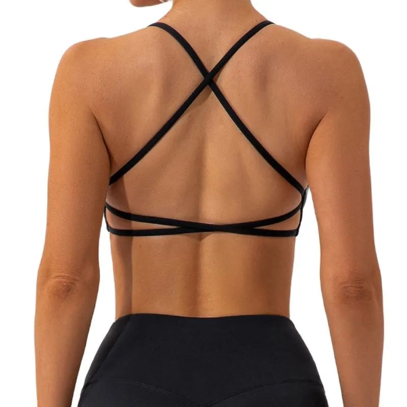 CHRLEISURE Cross Back Sport Bra Pleated Design