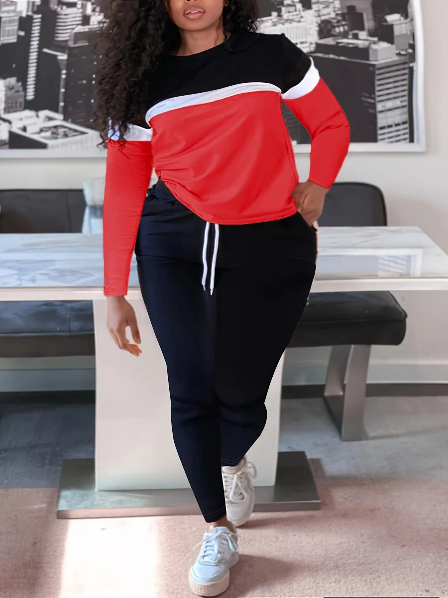 LW Plus Size Striped Patchwork Drawstring 2 Piece Set