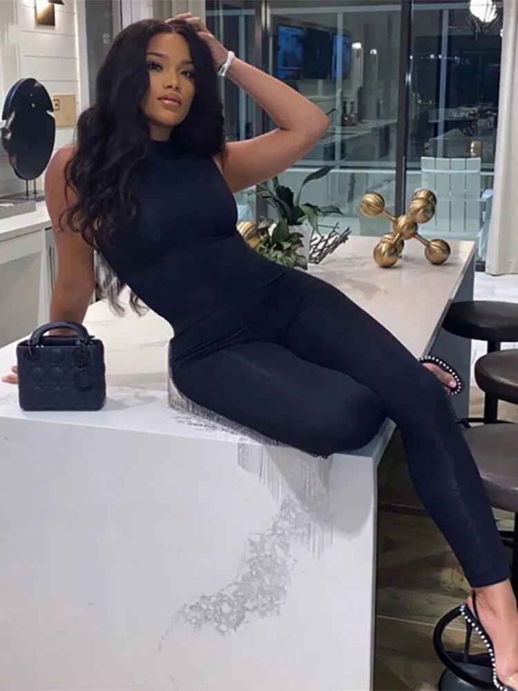 kliou Fitness Jumpsuit Sleeveless Slim Activewear
