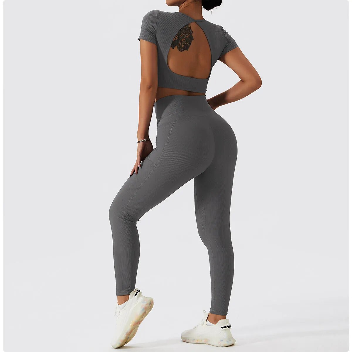 Ribbed Yoga Set Suit For Fitness Sportswear