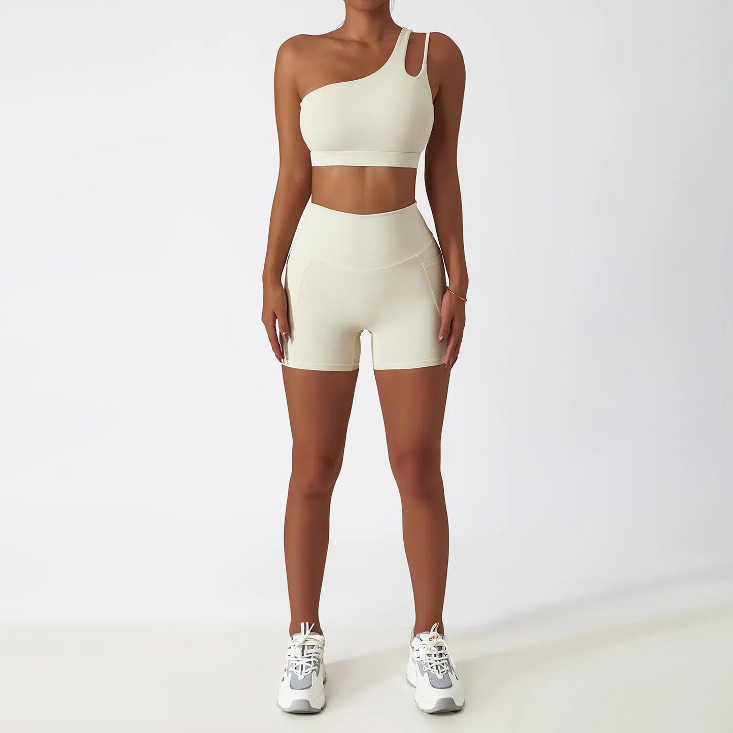 Women Seamless One Shoulder Workout Top and High Waist Bottoms
