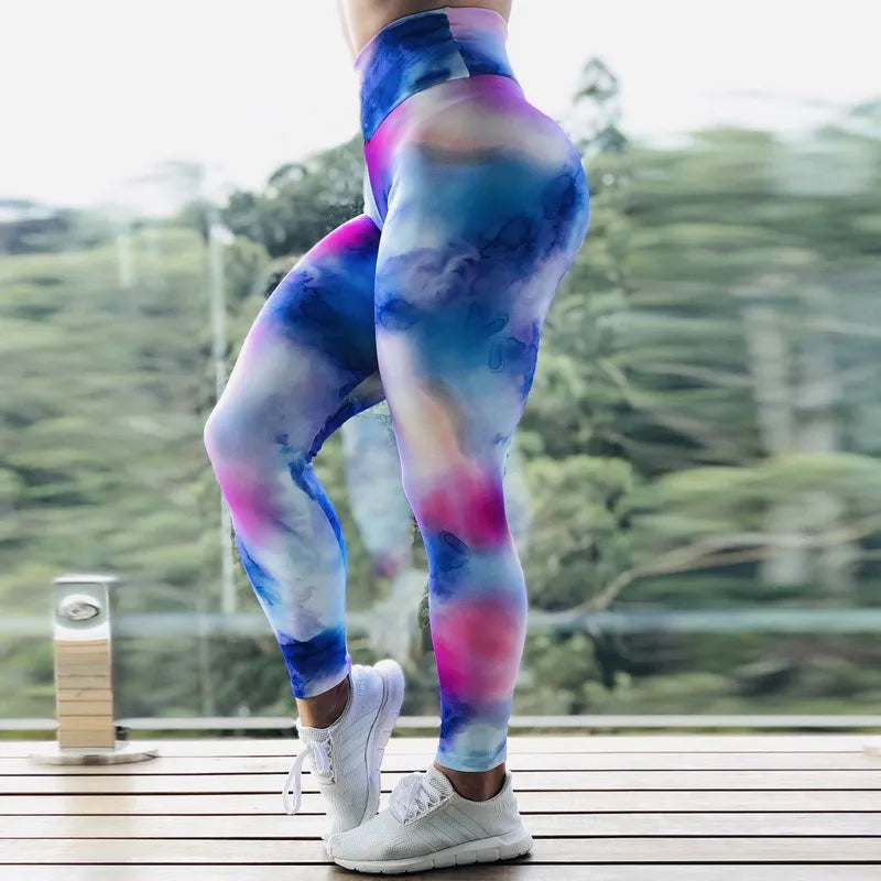 Women Gym Training Weave Printed Leggings High Waisted