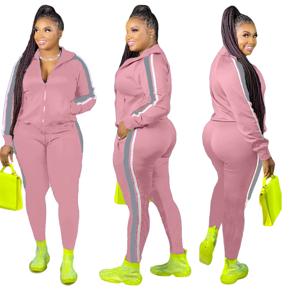 Plus Size S-4XL 2 Piece Set Women FItness Sweatsuit Jogger Outfit