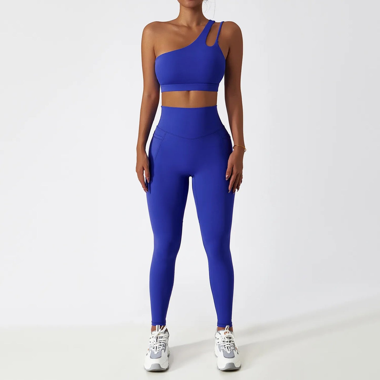 Women Seamless One Shoulder Workout Top and High Waist Bottoms