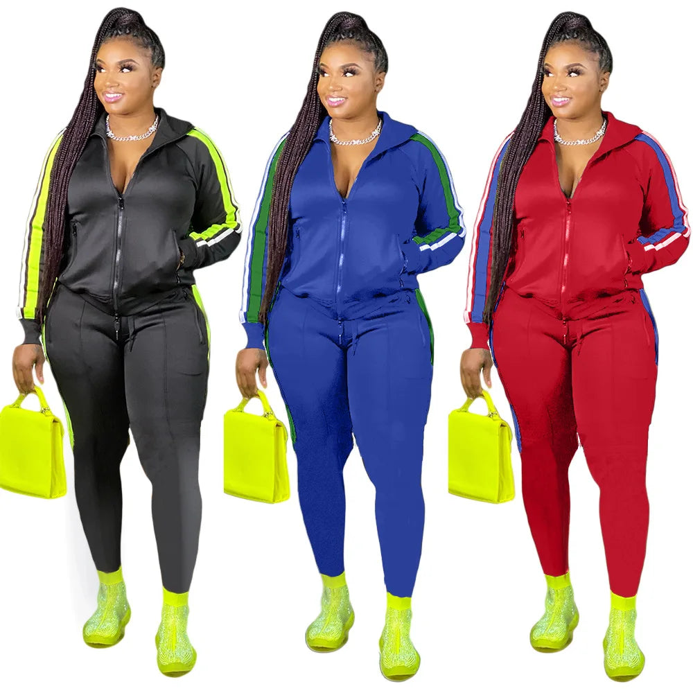 Plus Size S-4XL 2 Piece Set Women FItness Sweatsuit Jogger Outfit