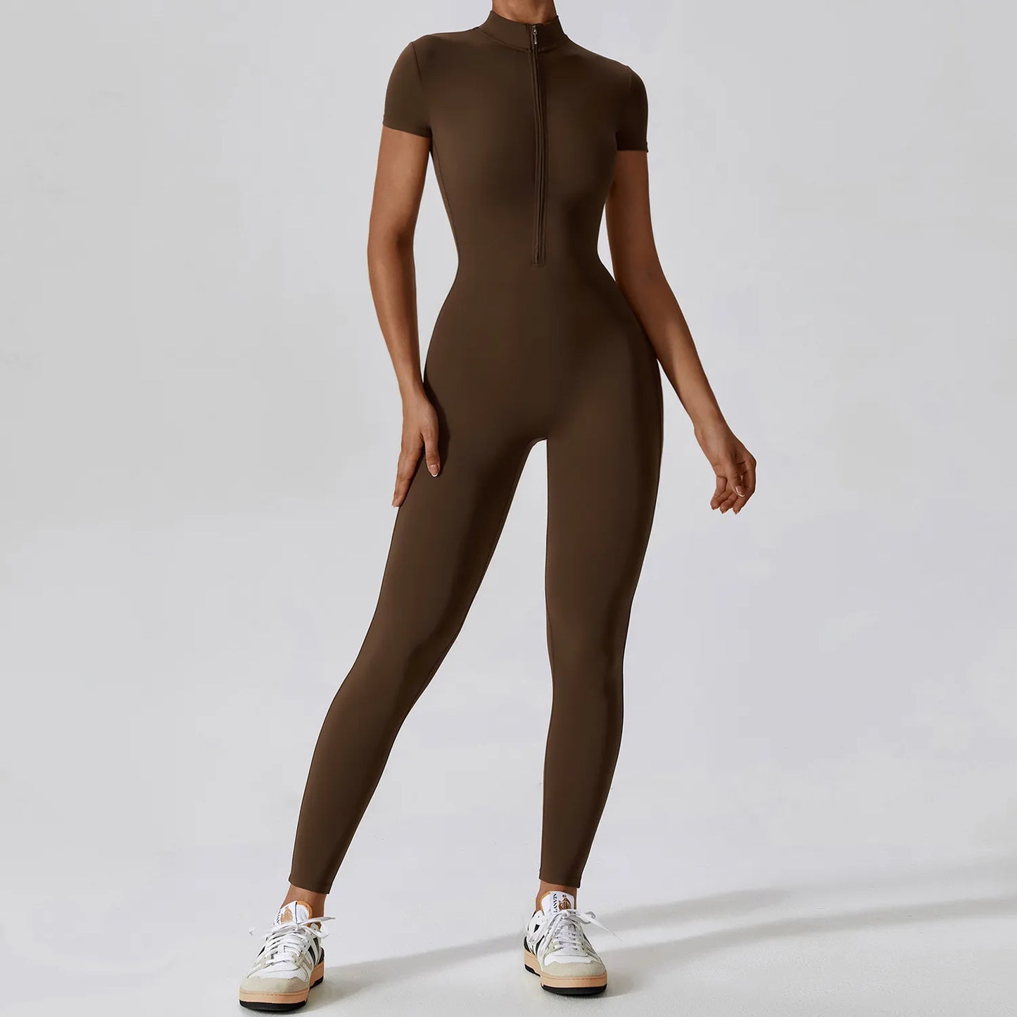 Jumpsuit Fitness One-Piece Suit Zipper With Short Sleeve