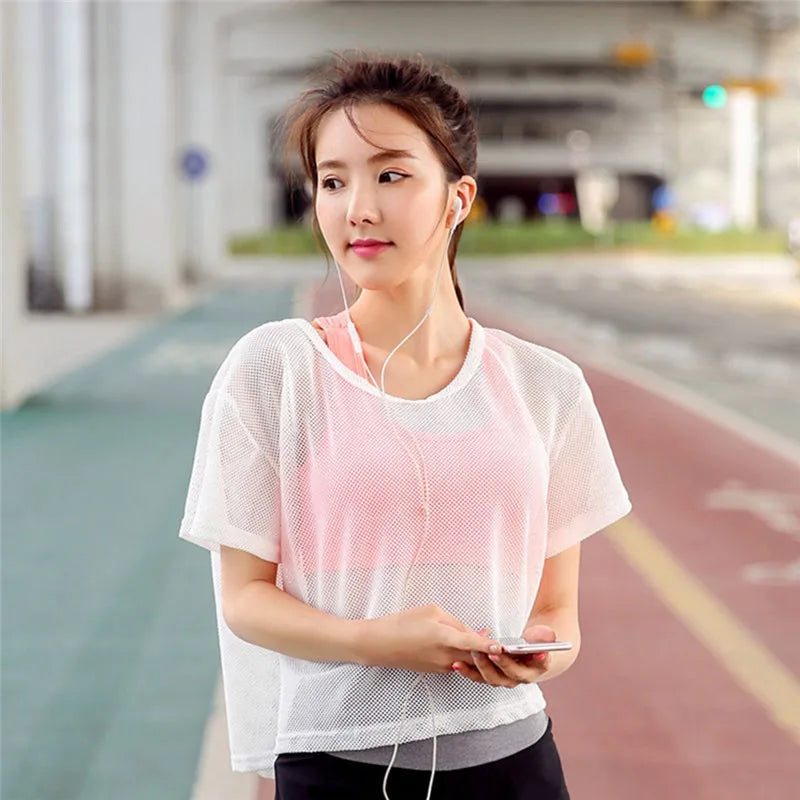 Women's Breathable Short Sleeve Mesh Fitness Shirt