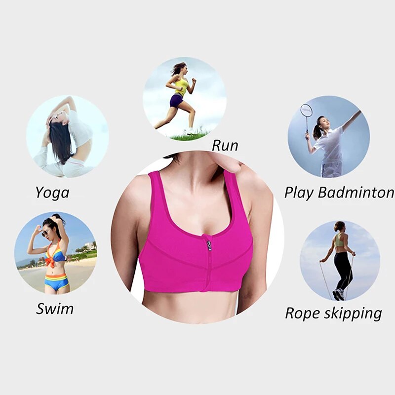 Fitness Sports Bra with Front Zipper and High Impact