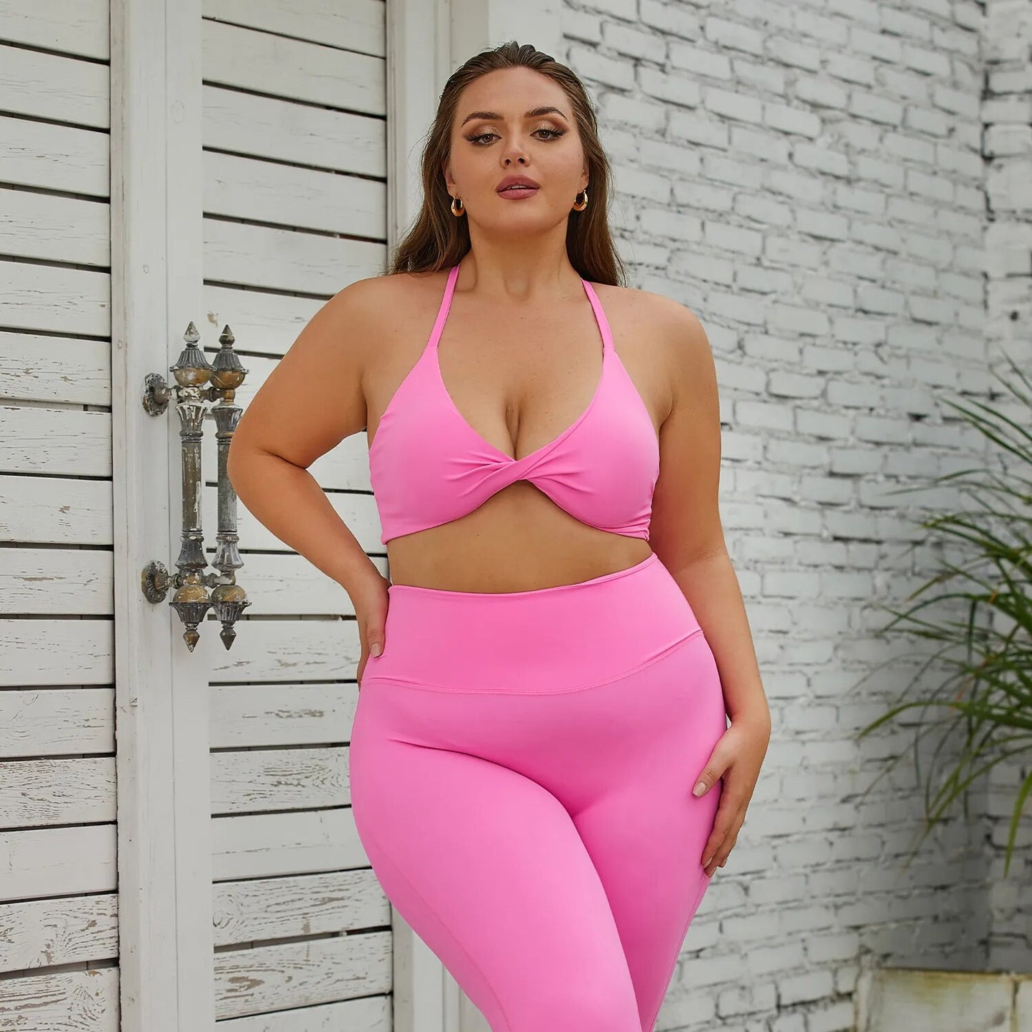 Plus Size High Waisted Leggings with Sports Bra Workout Outfits