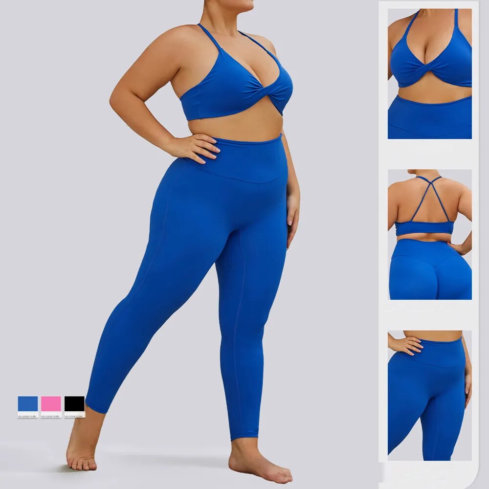 Plus Size High Waisted Leggings with Sports Bra Workout Outfits