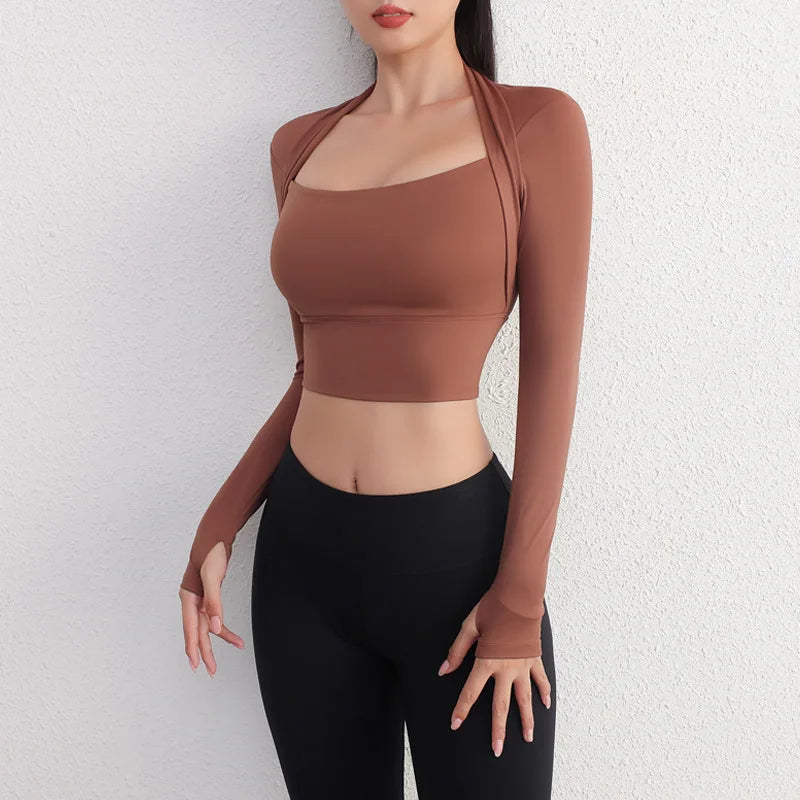 Aiithuug Padded Long Sleeve Yoga Crop Tops