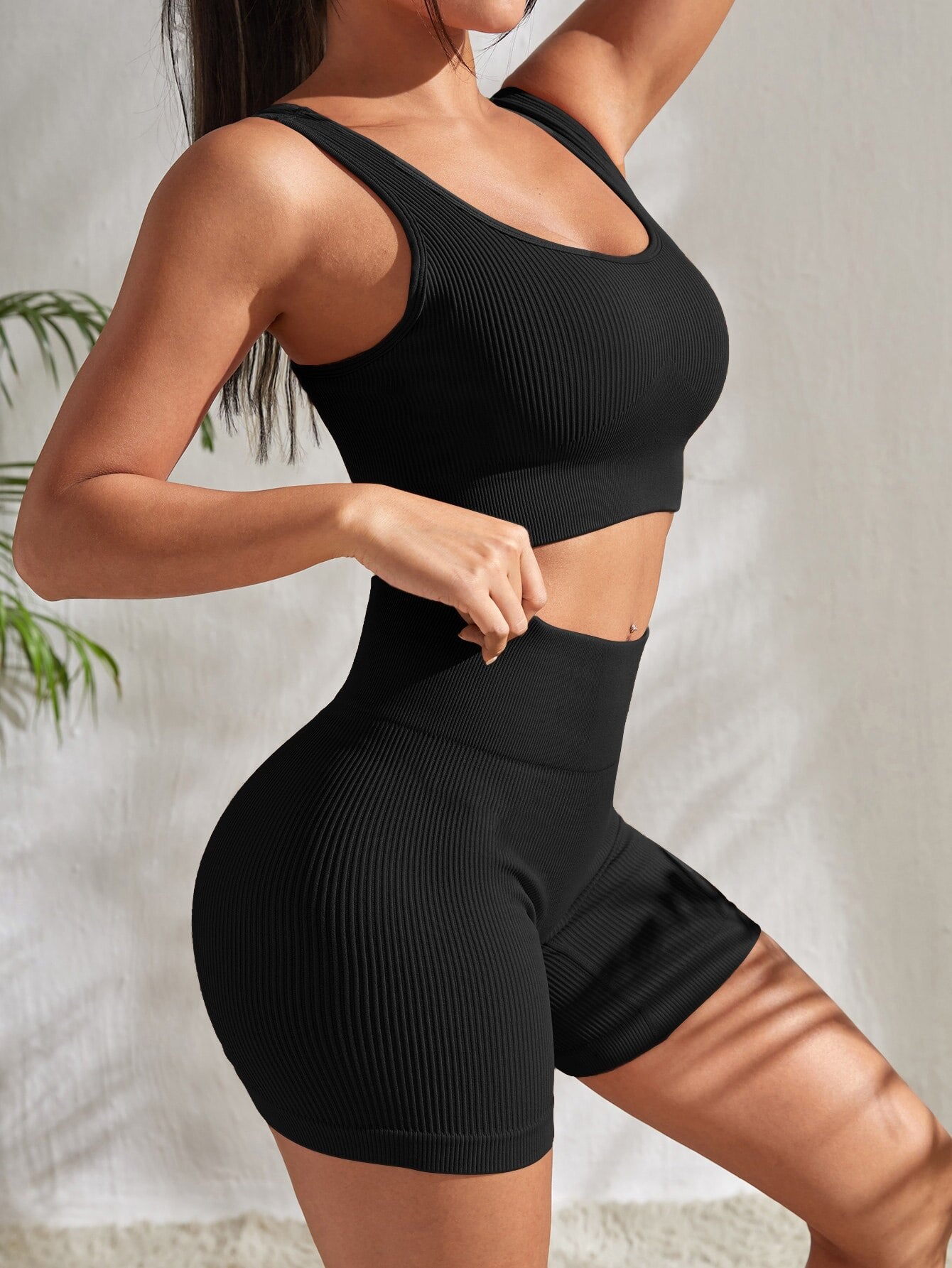 Conjunto de fitness sin costuras, pantalones cortos y top corto (juego de 2 piezas)