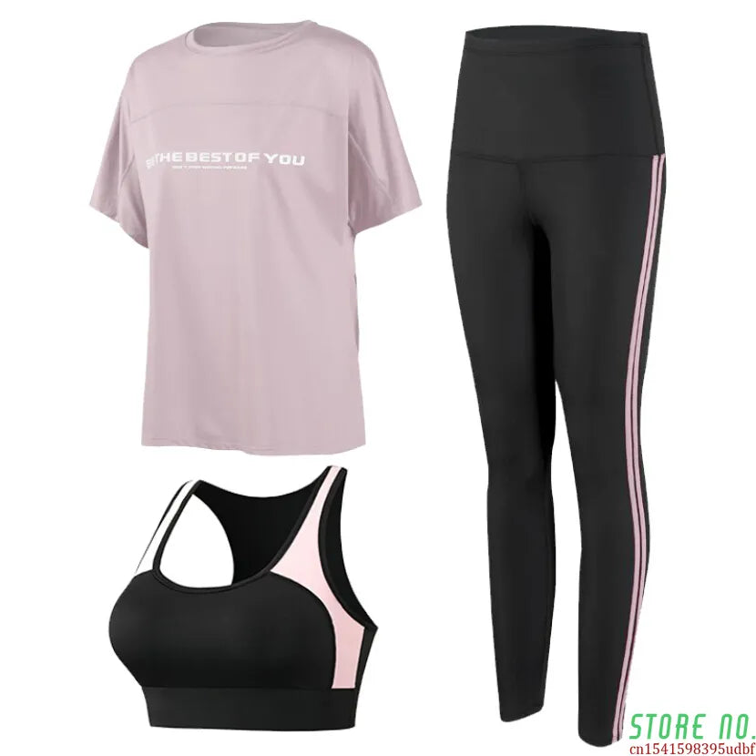 Loose T Shirt+bra+pants Women Yoga 3 Piece Set Quick Dry (Up To 4XL)