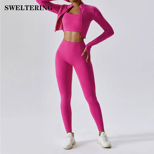 3 Pieces Women Tracksuit Yoga Set Workout Sportswear