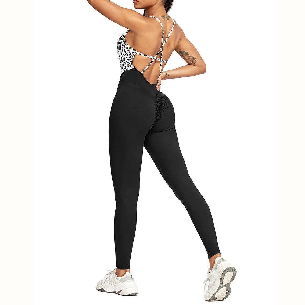 Fitness Patchwork Leopard Catsuit Bodycon Romper