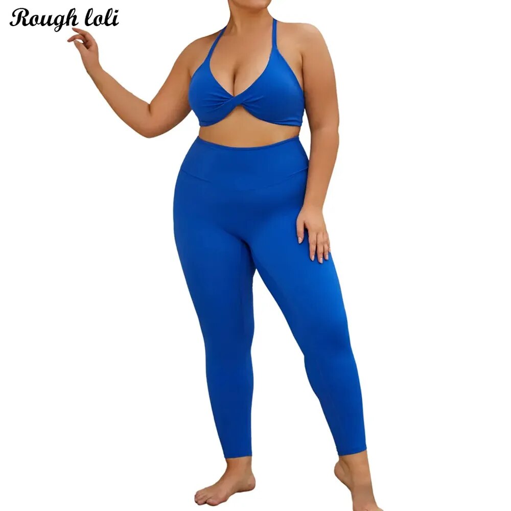 Plus Size High Waisted Leggings with Sports Bra Workout Outfits