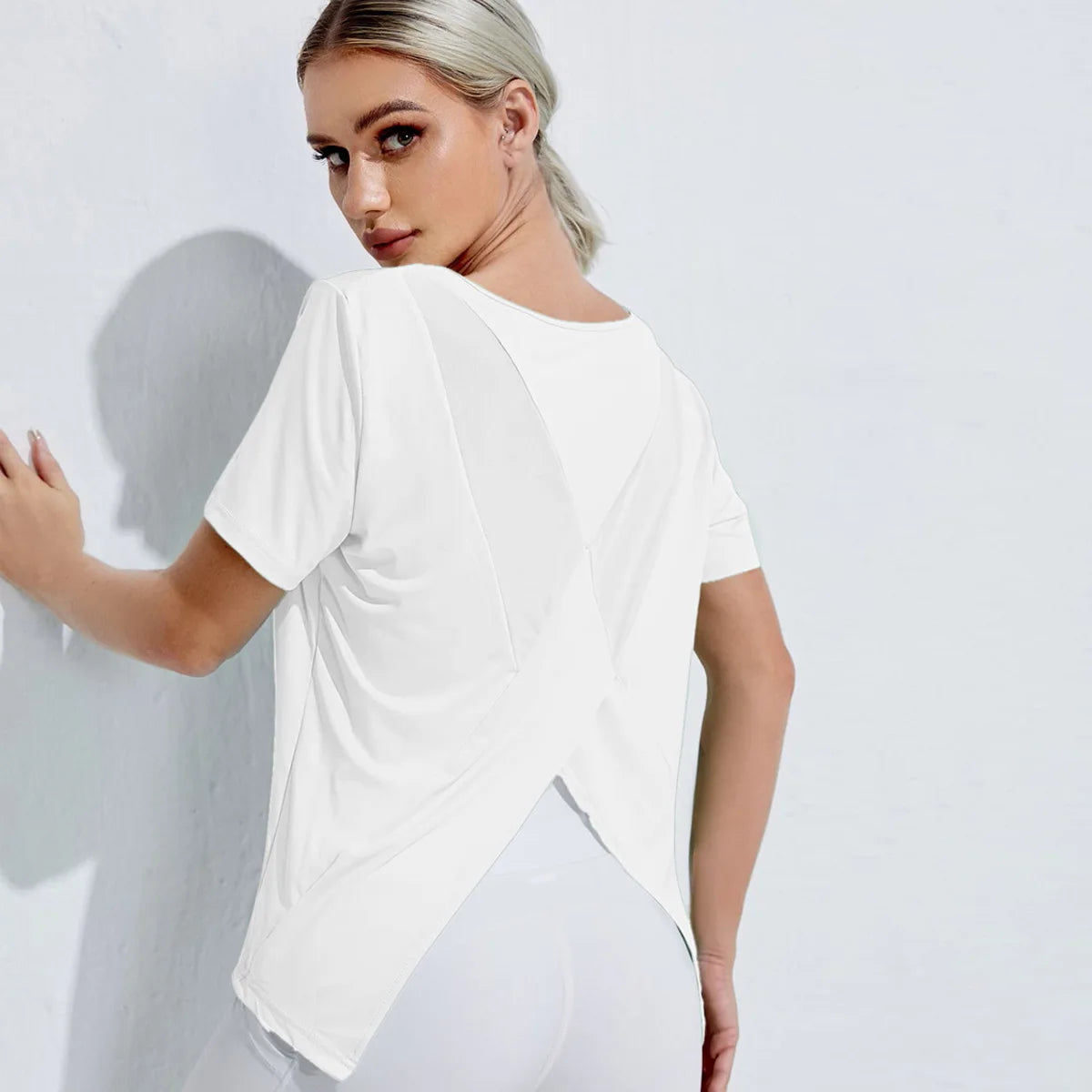 Women's Yoga Shirt Backless Short Sleeve Fitness Sportswear