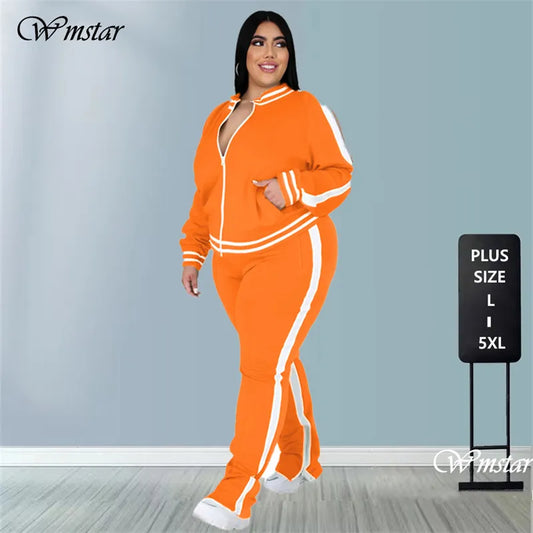 Plus Size L-5XL Two Piece Set Women Jogger Sweatsuit