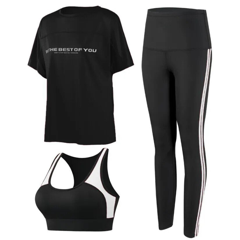 Loose T Shirt+bra+pants Women Yoga 3 Piece Set Quick Dry (Up To 4XL)