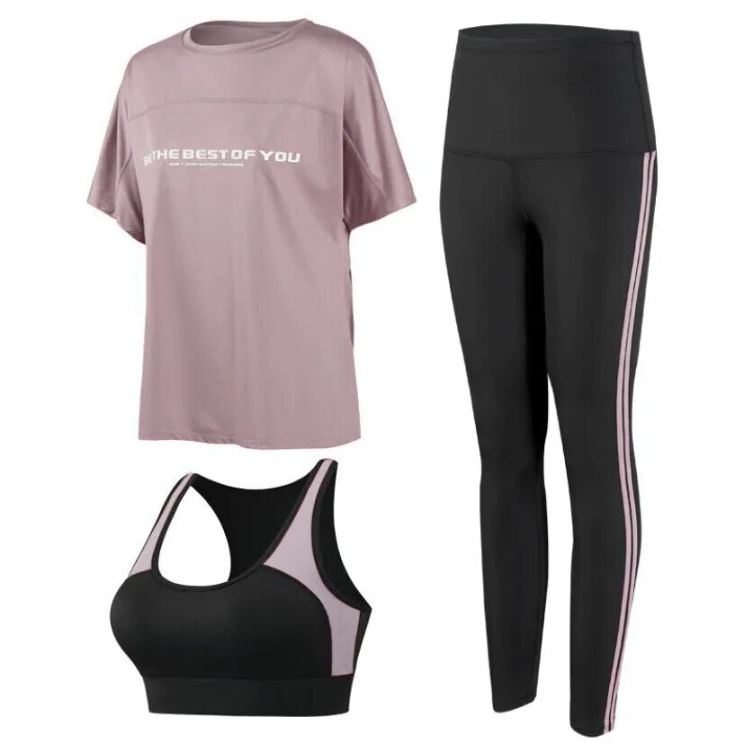 Loose T Shirt+bra+pants Women Yoga 3 Piece Set Quick Dry (Up To 4XL)