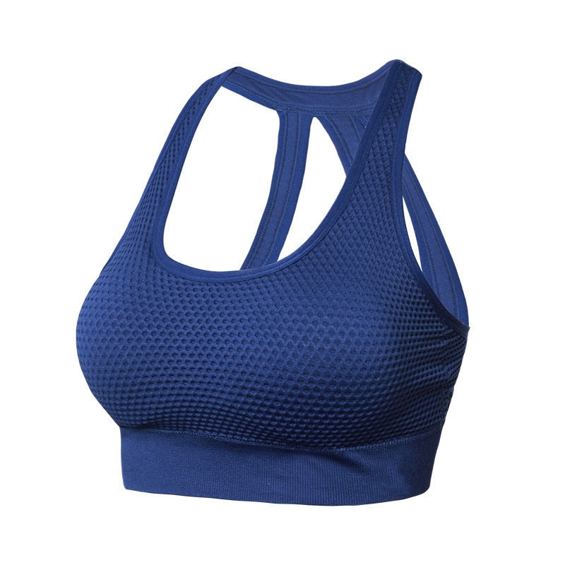 Workout Mesh Padded Sports Bra (Seamless,Hollow Out,Breathable)