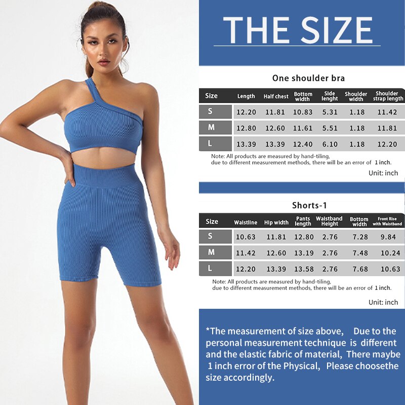 2 Piece Seamless Sexy One Shoulder Sport Bra and High Waist Shorts