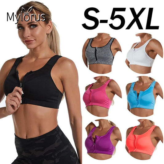 Fitness Sports Bra with Front Zipper and High Impact