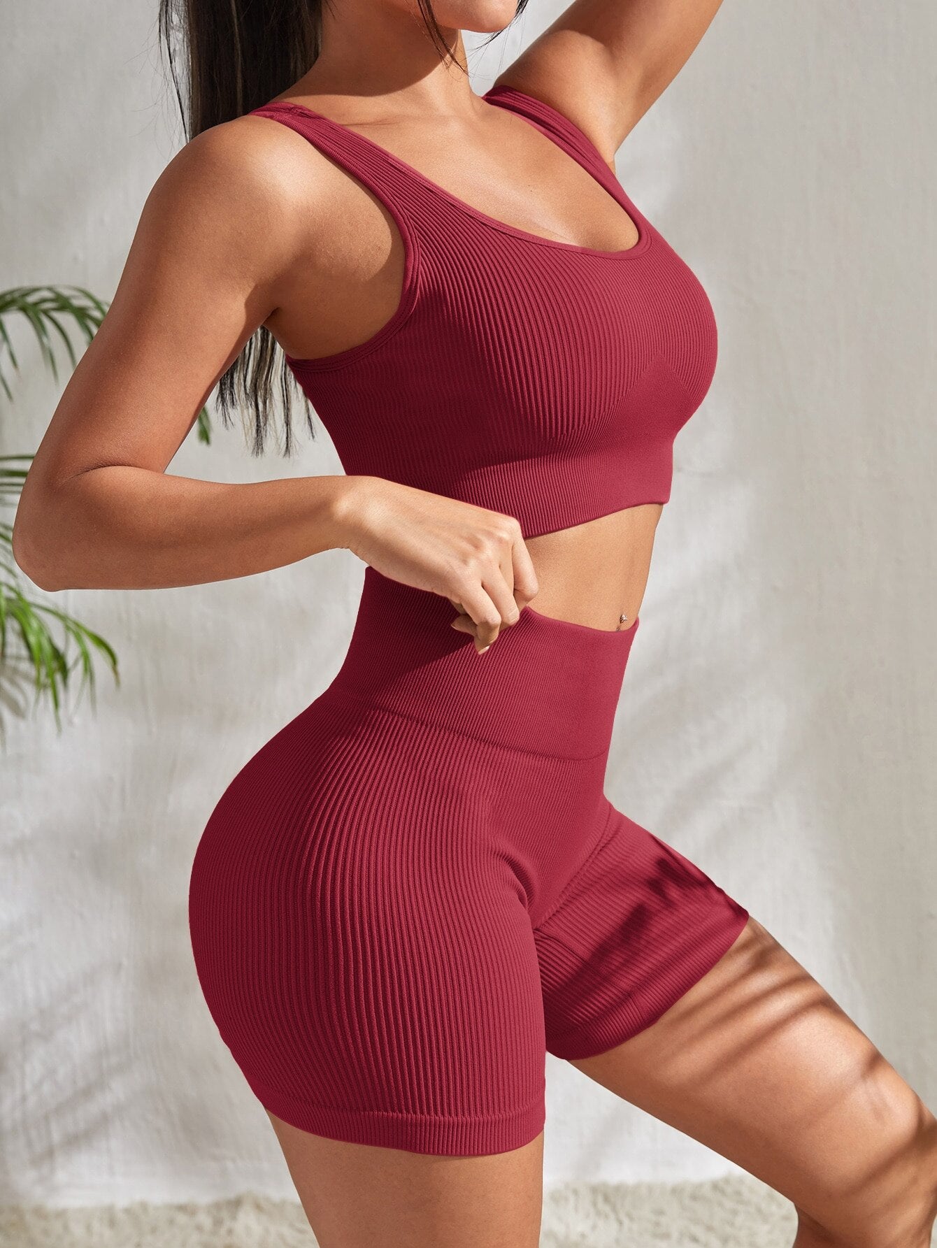 Conjunto de fitness sin costuras, pantalones cortos y top corto (juego de 2 piezas)