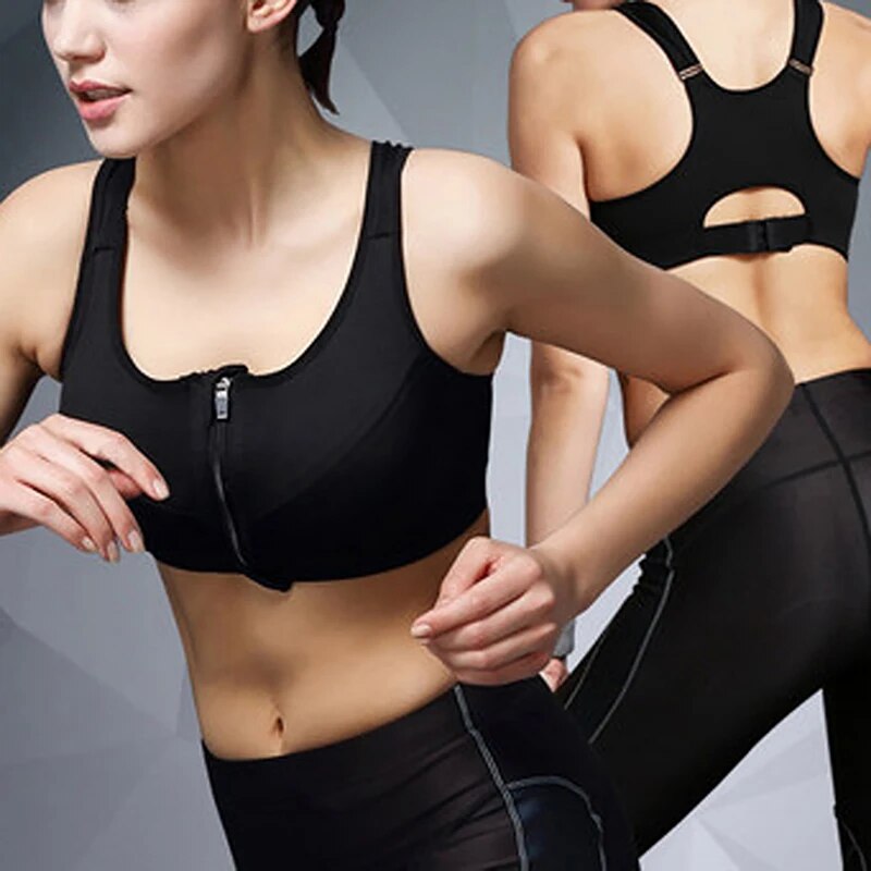 Fitness Sports Bra with Front Zipper and High Impact