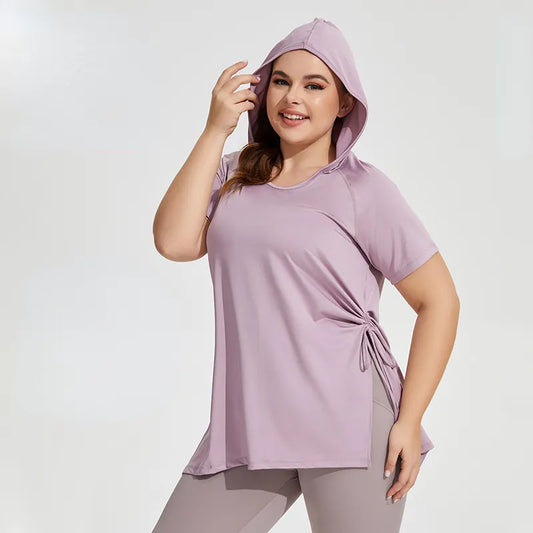 Plus Size Loose Fit Hooded Sports Fitness Shirt